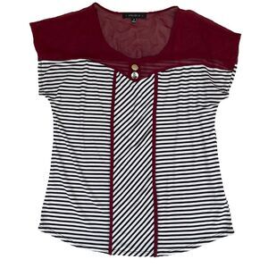 Atelier 29 Shirt‎ Womens Size Small Black White Stripe Red Sheer Whimsigoth Boho